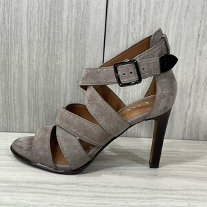 Coach Gray Strappy Heeled Sandals